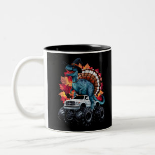 Thanksgiving Dinosaur T-Rex Monster Truck Two-Tone Coffee Mug