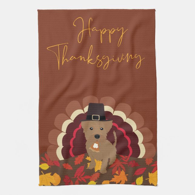 Thanksgiving Dog Turkey with Pie Kitchen Towel (Vertical)