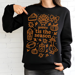 Thanksgiving Doodle Collage Burnt Orange Fall Sweatshirt