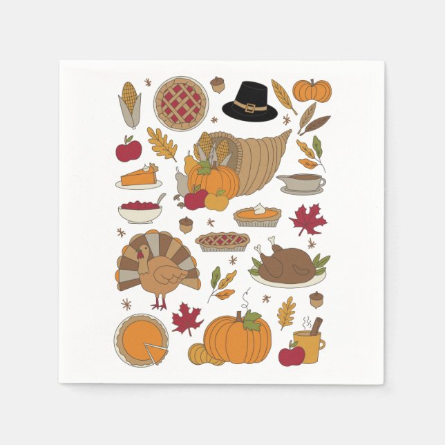 Thanksgiving Doodles cute illustrated Napkin (Front)