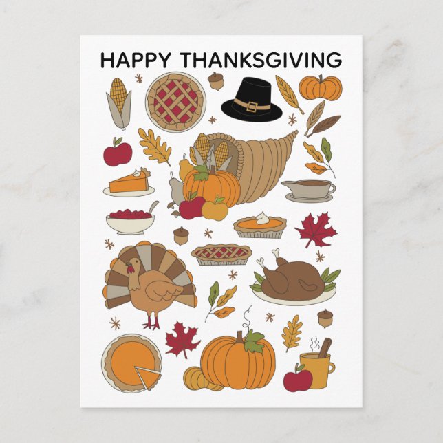 Thanksgiving Doodles cute illustrated Postcard (Front)