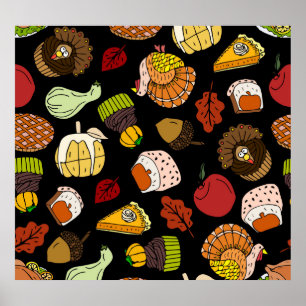 Thanksgiving doodles, festive, hand-drawn set. poster