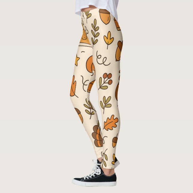 Thanksgiving Doodles Seamless Pattern Leggings (Left)