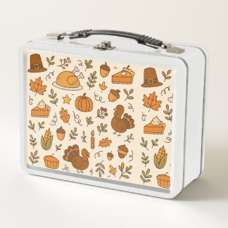 Thanksgiving Doodles Seamless Pattern Metal Lunch Box