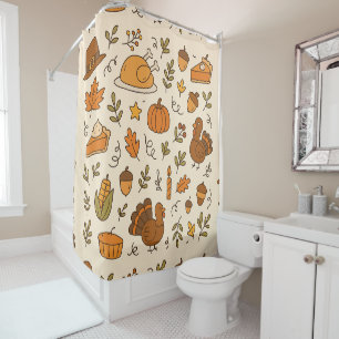 Thanksgiving Doodles Seamless Pattern Shower Curtain