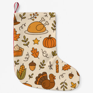 Thanksgiving Doodles Seamless Pattern Small Christmas Stocking