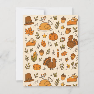 Thanksgiving Doodles Seamless Pattern Thank You Card