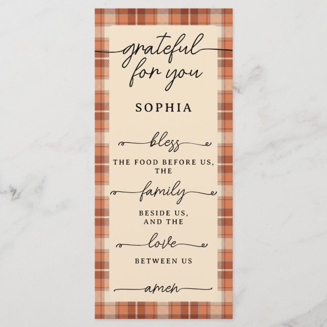 Thanksgiving Double Sided Menu & Place Card Plaid (Front)
