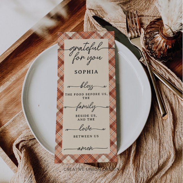 Thanksgiving Double Sided Menu & Place Card Plaid (Creator Uploaded)