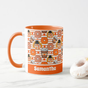 Thanksgiving Doughnuts and Coffee Fall Orange Stri Mug