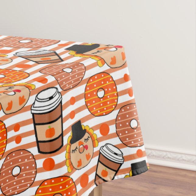 Thanksgiving Doughnuts and Coffee Fall Orange Stri Tablecloth (In Situ)