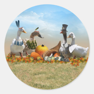 Thanksgiving Ducks - Pilgrims & Indians Classic Round Sticker