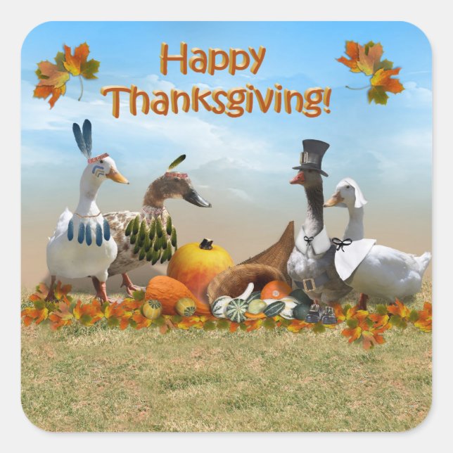 Thanksgiving Ducks Square Sticker (Front)