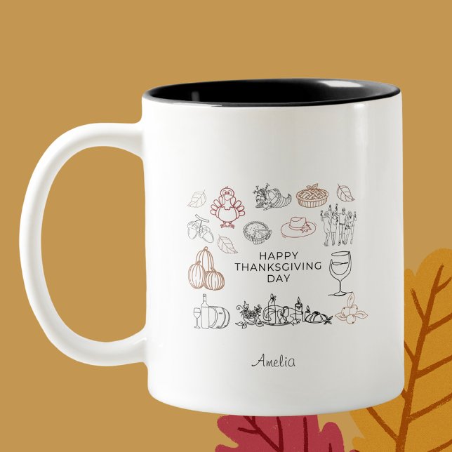 Thanksgiving Elegant Minimalist Two-Tone Coffee Mug (Creator Uploaded)