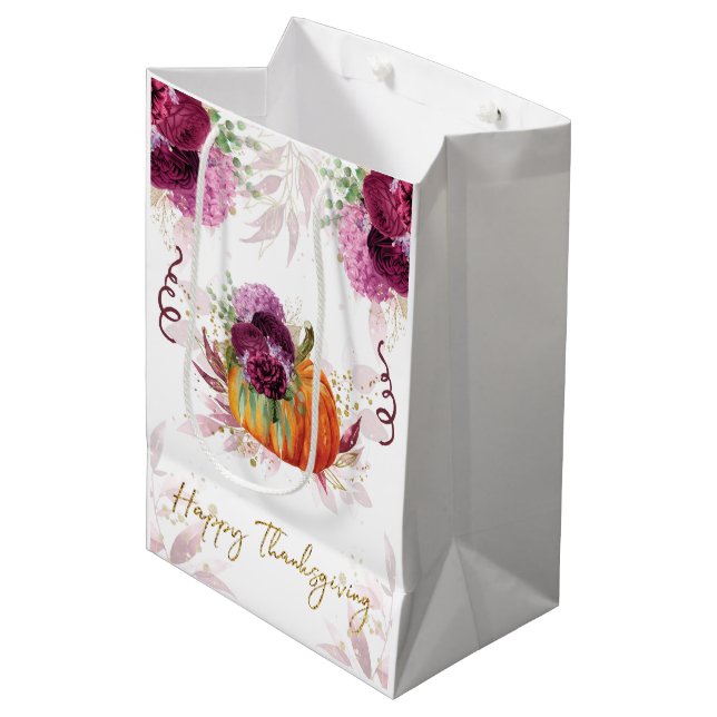 Thanksgiving Elegant Pumpkin Burgundy details Medium Gift Bag (Front Angled)