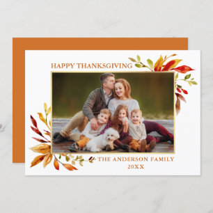 Thanksgiving Elegant Watercolor Autumn Leaves Holiday Card