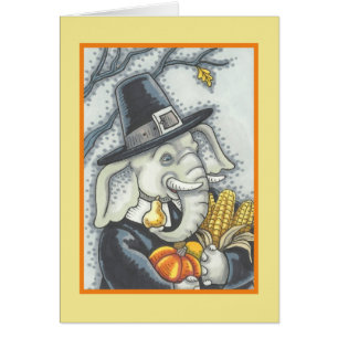 THANKSGIVING ELEPHANT, PILGRIM GREETING CARD Blank