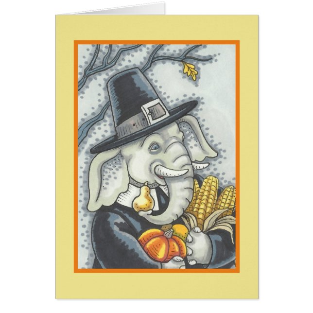 THANKSGIVING ELEPHANT, PILGRIM GREETING CARD Blank (Front)