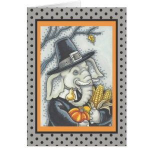 THANKSGIVING ELEPHANT, PILGRIM GREETING CARD Verse