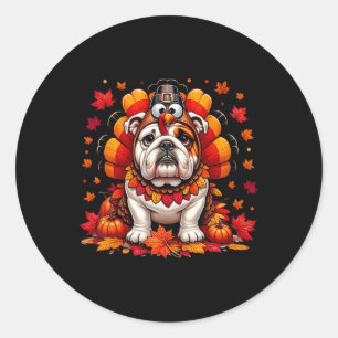 Thanksgiving English Bulldog Fall Leaves Autumn Ma Classic Round Sticker