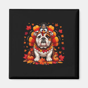 Thanksgiving English Bulldog Fall Leaves Autumn Ma Magnet
