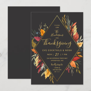 Thanksgiving Eve Cocktail Party Watercolor Foliage Invitation