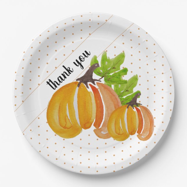 Thanksgiving Exotic Watercolor Pumpkin Thank You Paper Plate (Front)