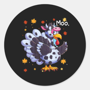Thanksgiving Fake Turkey Moo Cow Head Funny Fall Classic Round Sticker