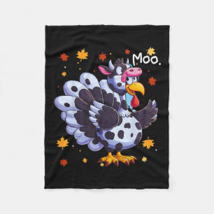 Thanksgiving Fake Turkey Moo Cow Head Funny Fall Fleece Blanket