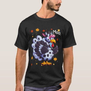 Thanksgiving Fake Turkey Moo Cow Head Funny Fall T-Shirt