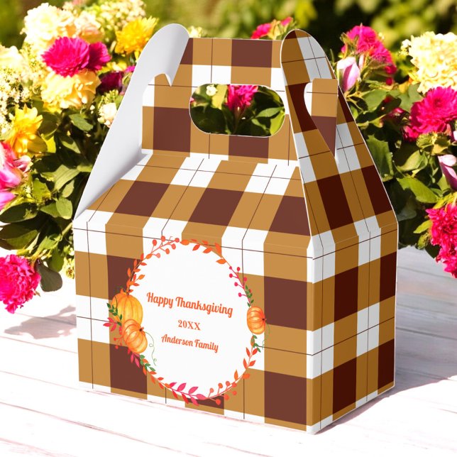 Thanksgiving Fall Brown Plaid Pumpkin  Favour Box (Creator Uploaded)