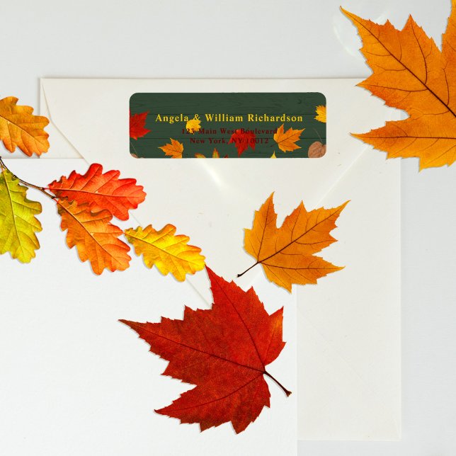Thanksgiving Fall Colourful Foliage On Wood Return Address Label (Creator Uploaded)