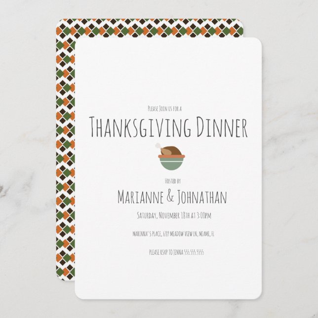 Thanksgiving Fall Dinner Turkey Party Invitation (Front/Back)
