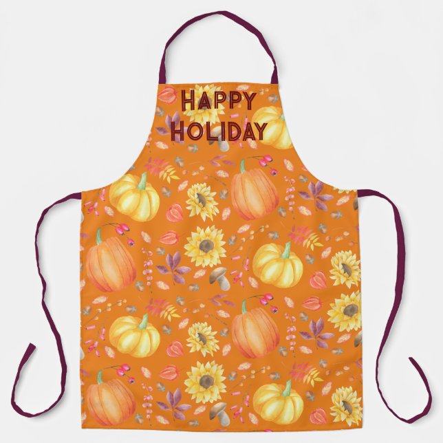 Thanksgiving Fall Flowers Pumpkins Editable Text Apron (Front)