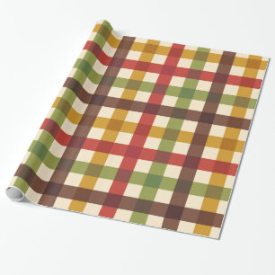 Thanksgiving Fall Gingham Plaid Tartan Wrapping Paper