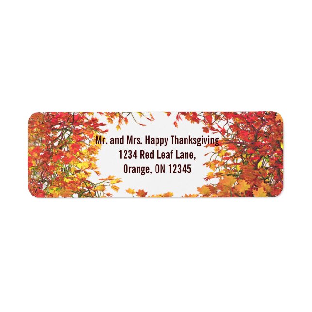 Thanksgiving Fall Leaf Circle Return Address Label (Front)