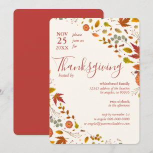 Thanksgiving Fall Leaf Pumpkin Corners Invitation