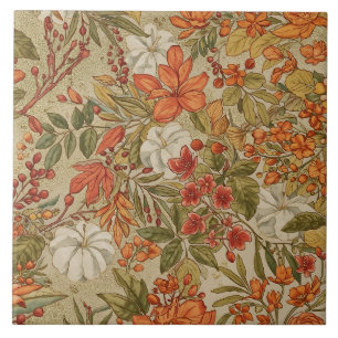 Thanksgiving, Fall Leaves and Pumpkins Pattern Ceramic Tile