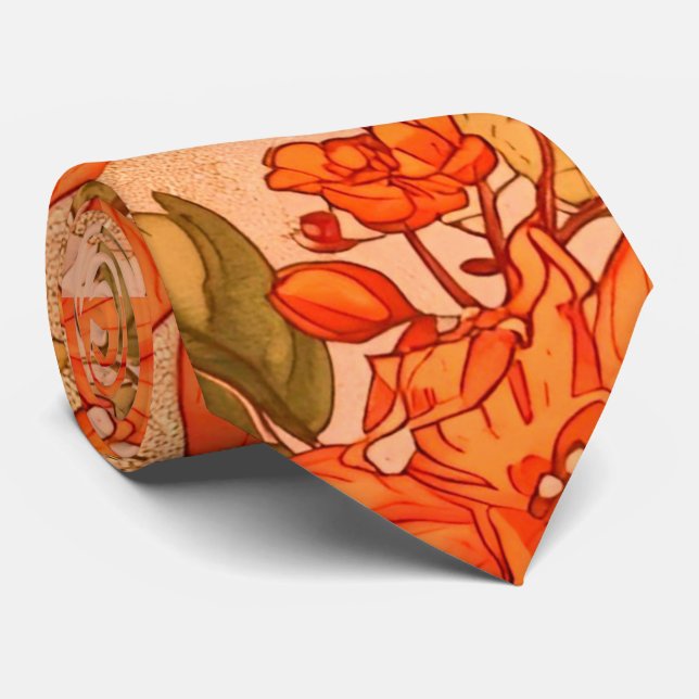Thanksgiving, Fall Leaves and Pumpkins Pattern Nec Tie (Rolled)