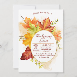 Thanksgiving Fall Leaves Dinner Invitation
