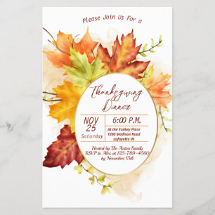 Thanksgiving Fall Leaves Dinner Invitation Flyer