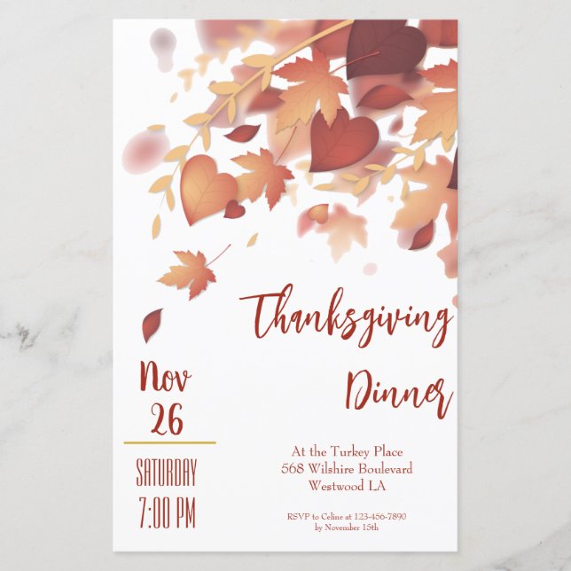 Thanksgiving Fall Leaves Love Dinner Invitation (Front)