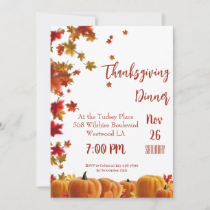 Thanksgiving Fall Leaves Pumpkin Dinner Invitation