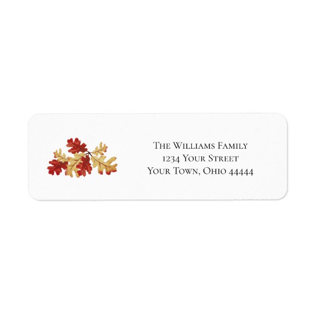 Thanksgiving Fall Leaves Red Gold Return Address Label (Front)