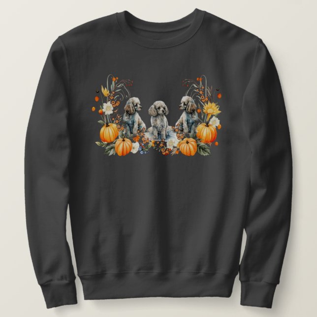 Thanksgiving Fall Poodle Dog with Pumpkins design  Sweatshirt (Design Front)