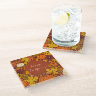 Thanksgiving Fall Pumpkin Greetings Glass Coaster