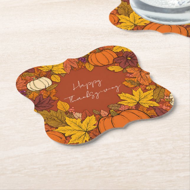 Thanksgiving Fall Pumpkin Greetings Paper Coaster (Angled)