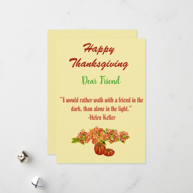 Thanksgiving Fall Pumpkins Floral Art Green Card (Front/Back In Situ)