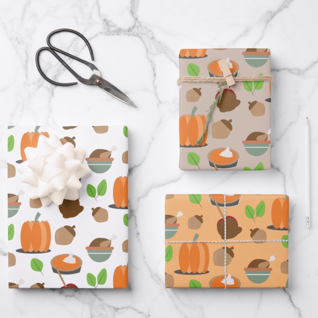 Thanksgiving Fall Pumpkins Food  Wrapping Paper Sheet (Front)