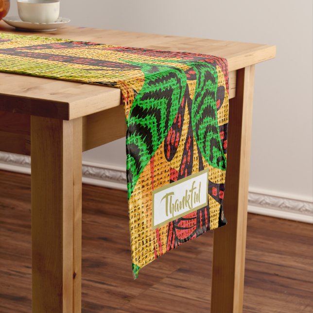 Thanksgiving Fall Rustic Autumn Leaf Thankful Short Table Runner (In Situ)